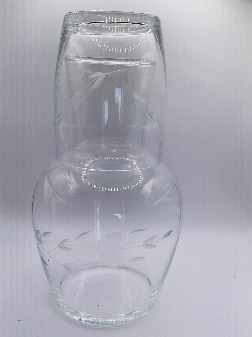 Clear Glass Tumble up Bedside Water Carafe Vintage 