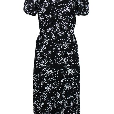 Michael Michael Kors - Black &amp; White Floral Sequin Puff Sleeve Midi Dress Sz 0