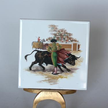 vintage matador and bull 6&amp;quot; tile made in spain 