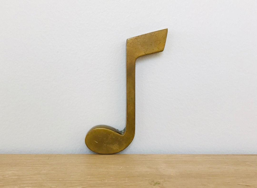 Vintage Brass Music Note Sculpture Paperweight Delve Chicago
