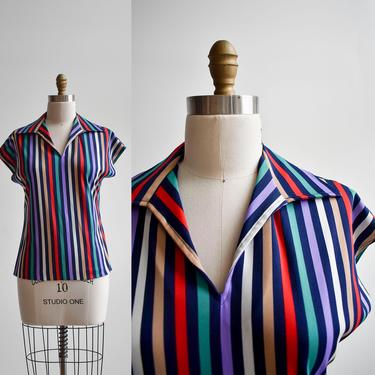 1970s Vertical Striped Blouse 