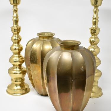Brass Midcentury Decor | Candlesticks Pair | Vase Urn Pair | Beautiful Housewarming Gift | Engagement Gift | Boho Tablescape Centerpiece 