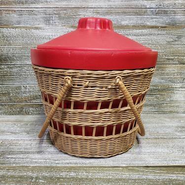 Vintage BF Goodrich N'icer Ice Bucket, Hot n Cold 1950s Cooler Picnic Bucket, Wicker Carry Basket, Party Supplies, Retro Vintage Barware 