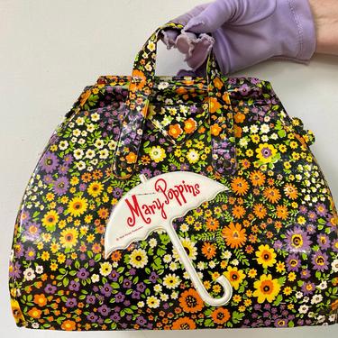 60's Vintage Mary Poppins Carpet Bag By Horsman, Walt Disney Productions, 1964 Plastic Cardboard Floral Bag, Doll Clothing Tote 