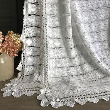 French White Lace Blanket Bedcover Coverlet Bedspread Cotton Crochet 