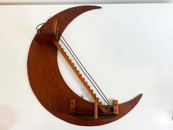 Vintage Wooden Moon Curio Shelf Wall Hanging Crescent Display Collectibles Crystals Wood Miniatures Shelf Shelving Stairs Crystal 70s 1970s By Checkenginevintage From Check Engine Vintage Of Washington Dc Attic
