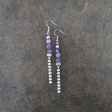 Agate earrings, tribal dangle earrings, unique earrings, ethnic earrings, boho bohemian earrings, long artisan earrings, purple earrings 
