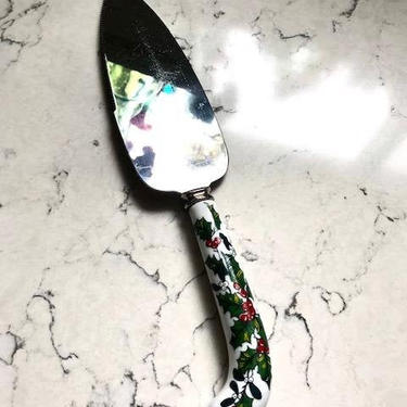 Vintage Sheffield England Christmas Holiday Porcelain &amp; Stainless Steel Cake Pie Server 10&amp;quot; by LeChalet