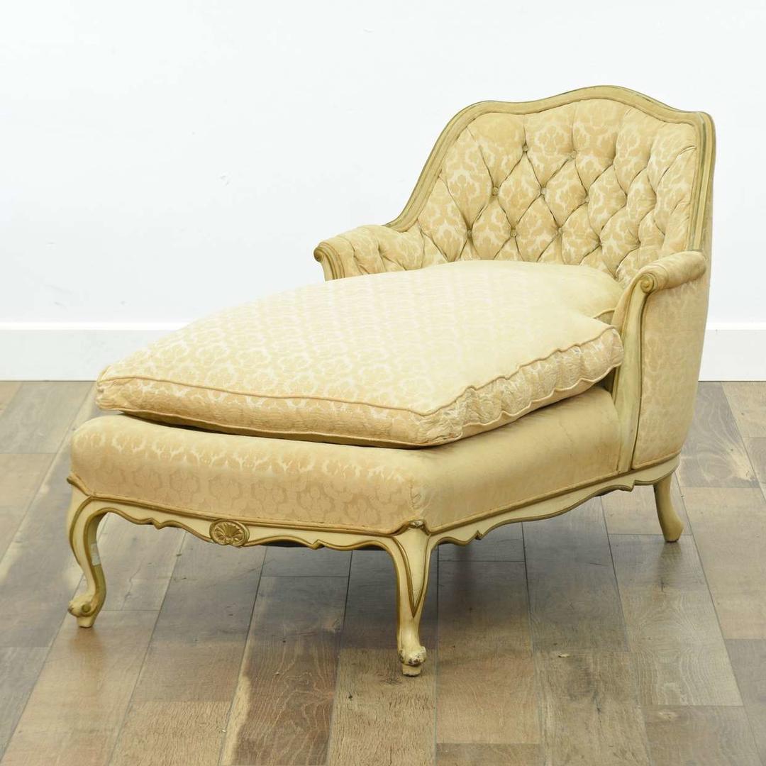 Hollywood Regency Style Tufted Back Chaise Lounge Loveseat (San Diego