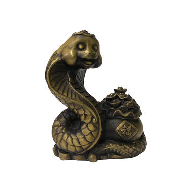 Chinese Oriental Bronze Color Metal Fengshui Snake Ingot Figure ws1461E 