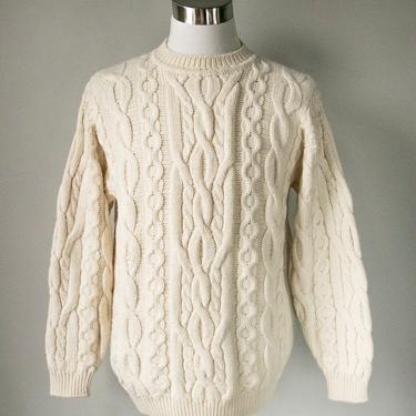 1990s Irish Wool Fisherman Sweater Crewneck Knit L 