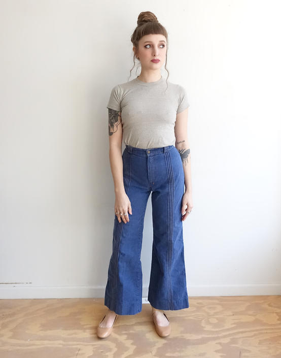 Vintage 70s Striped Denim/ 1970s Wide Leg Jeans/ High Waisted Bell ...
