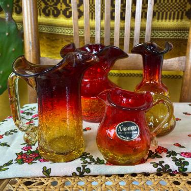 Set of 4 Vintage Kanawha Amberina Glass Mini Pitchers and Vases 