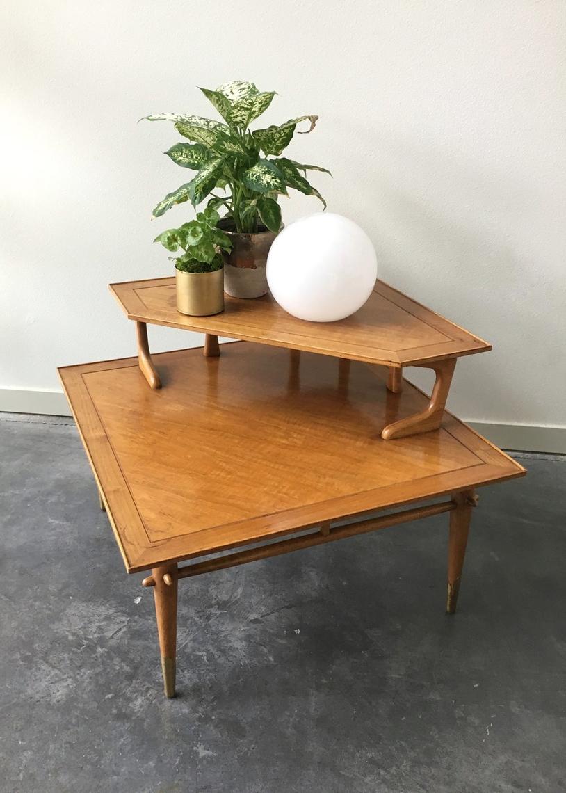 vintage mid century modern Lane tiered corner table. ReRunRoom