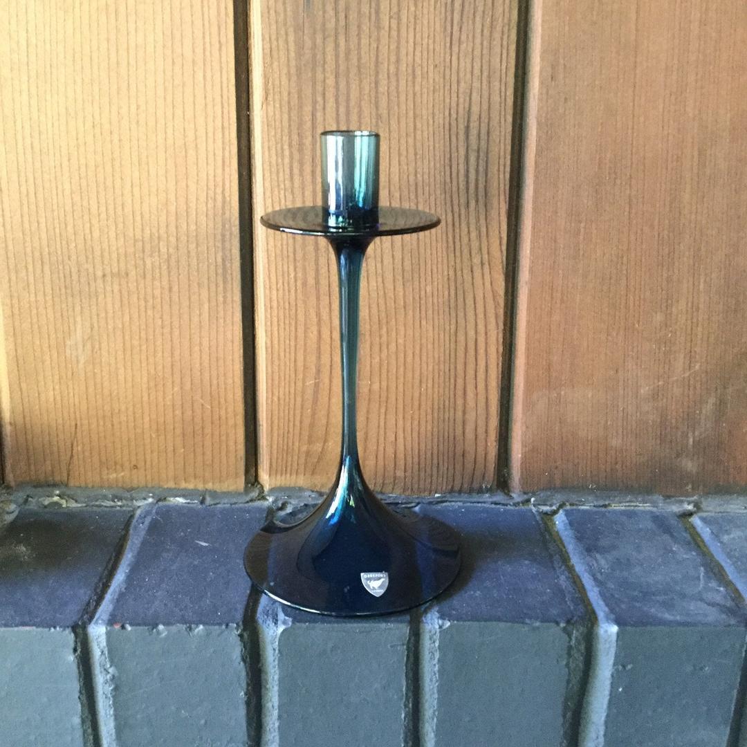 Vintage Orrefors Gabriel Blue Art Glass Candle Sticks Modern Brain