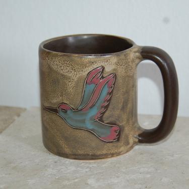 Hummingbirds w/ Lily ~ large Mara Mexico 20 oz. Pottery Mug ~ Mara Chocolate Brown w/ Blue and Pink ~ Pictorial Mug 