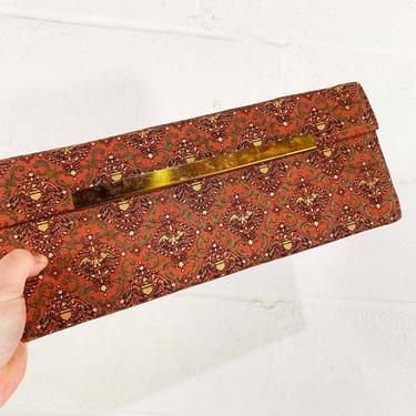 Vintage Large Knitting Needle Fabric Case Folding Clutch Snap Closure Brick Red Tapestry Sewing Bag Floral Tote 1950s 50s 1960s 60s 