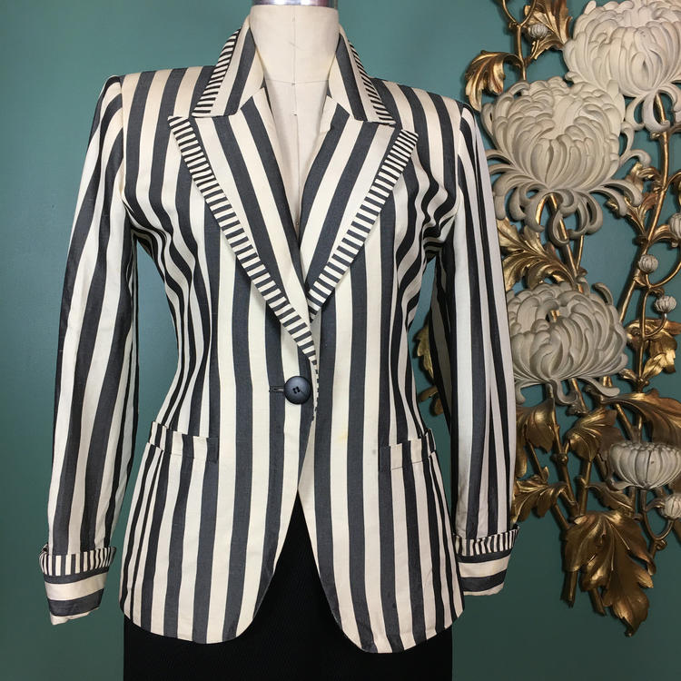 ジャケット・アウター 80s FRANCE jacquard design stripe blazer ?bucket=cdn.attic.city&key=
