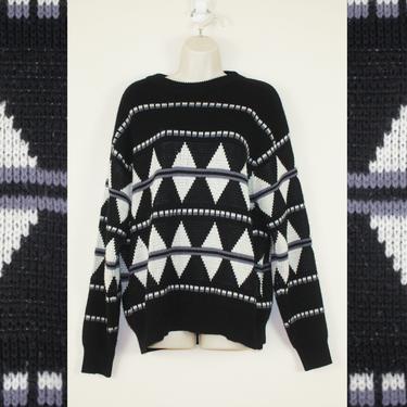 Vintage 1990s Black &amp; White Monochrome Geometric Sweater 