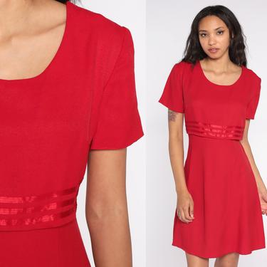 Red Mini Dress Shift Dress 90s Dress Short Sleeve Vintage 1990s Simple Plain 80s Flared Minimalist Normcore Medium 