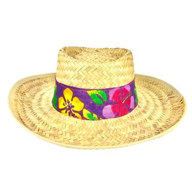 Vintage Straw Sun Hat Beach Hat Hawaiian Hat Cloth Band 