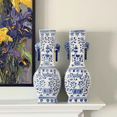 Large Chinoiserie Porcelain Vase Set Blue White Mantle Chinese Porcelain Vases 