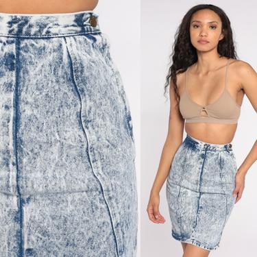 1980s Acid Washed Jean Skirt Palmetto's High Waisted Sexy Side