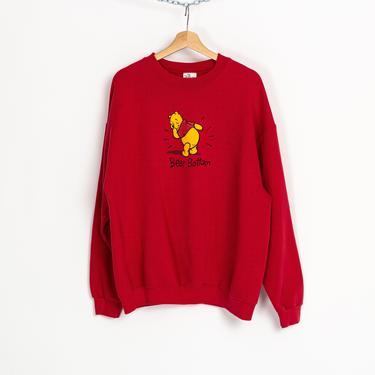 90s Winnie The Pooh &amp;quot;Bear Bottom&amp;quot; Sweatshirt - XL to 2XL | Vintage Disney Red Cartoon Graphic Pullover 