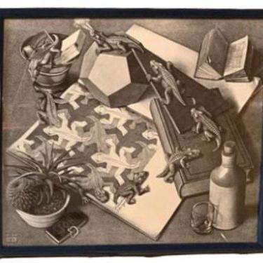 Mid Century Art, “Reptiles” is a lithograph by the Dutch artist M. C. Escher, MCM Print, Modern Abstract Art, Vintage Wall Decor 