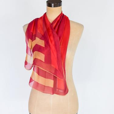 Vera | 1960s Red Silk Chiffon Scarf | 60s Red & Gold Silk Oblong Scarf | Vera Ladybug 