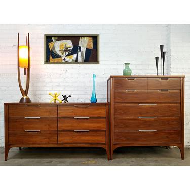 Stunning Walnut Brass MCM Bedroom Set Kent Coffey 