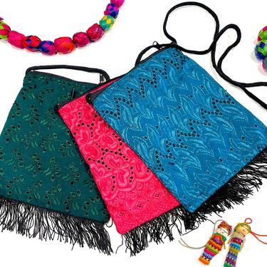 Deadstock VINTAGE: 1980s - 3pc - Native Guatemalan Small Bags - Native Textile - Kids Accessories - Gift - Boho - SKU 