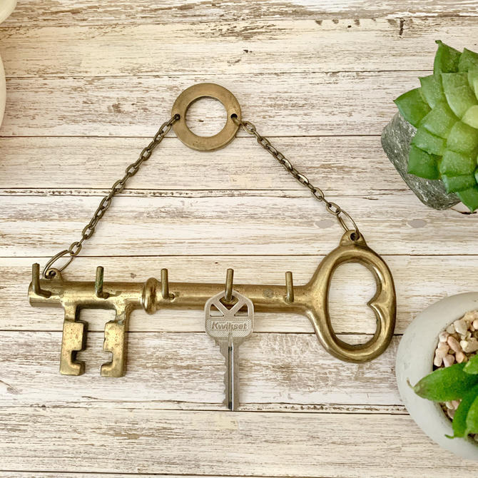 Large Brass Key Holder Wall Hanging Hooks Key Farmhouse Farm Gab About Vintage San Antonio TX