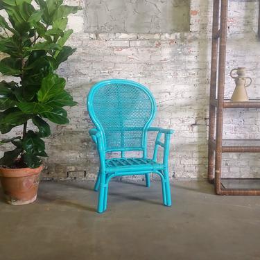Vintage Modern Rattan Fan Back Arm Dining Accent Chair 