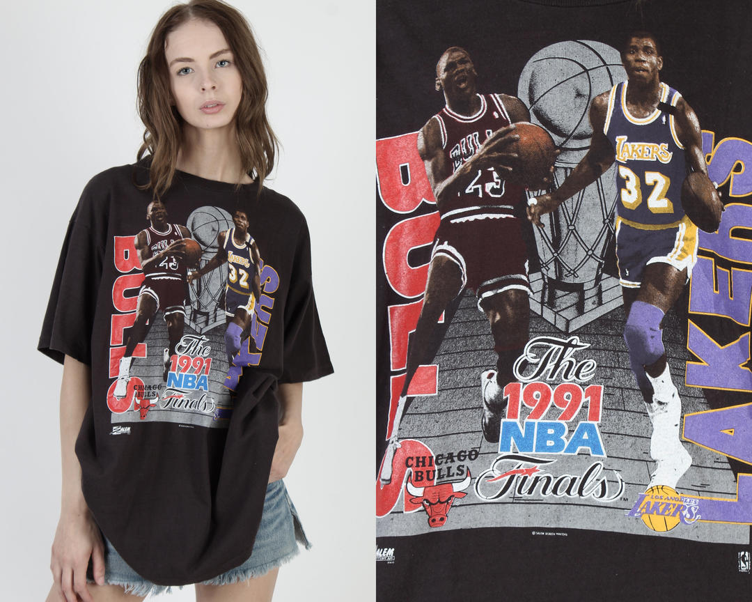 VTG 1991 NBA World Champion Chicago Bulls NBA T-Shirt Men's XL Caricature