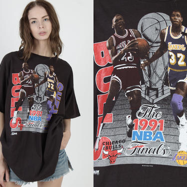 Micheal Jordan Magic Johnson T Shirt / Vintage 1991 NBA Finals Tee / Chicago Bull LA Los Angeles Lakers Salem Sportswear T Shirt XL 