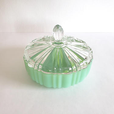 Fireking Jadeite and milk glass 2024 candy jar