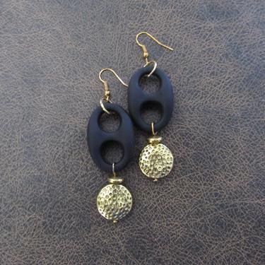 Bold earrings, black and brass animal print earrings, modern earrings, unique Art Deco earrings, chunky statement earrings rubber 