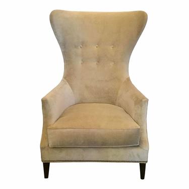 Modern Tufted Beige Velvet Wingback Chair
