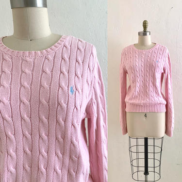 vintage 80's ralph lauren cable knit pink sweater 