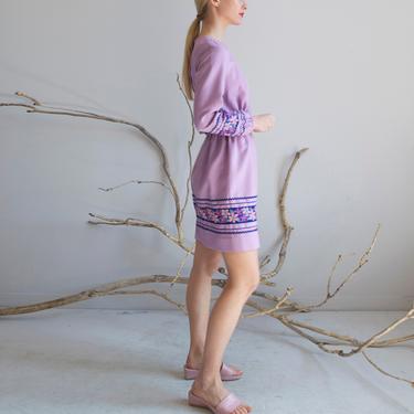 Vintage 1960's purple flower ric rac trimmed dress / size XS 