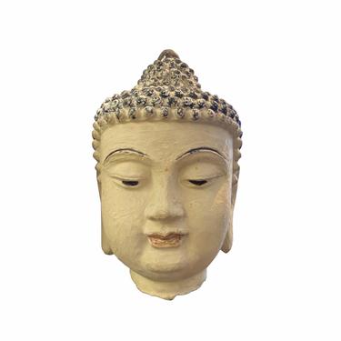 Chinese Oriental Distressed Beige Paint Metal Buddha Head Figure ws1543E 