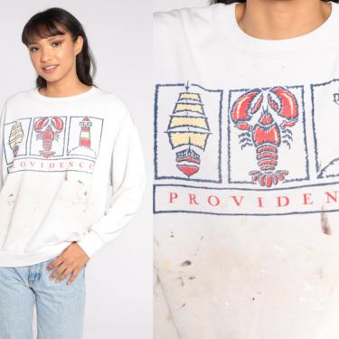 Providence Sweatshirt 90s Rhode Island Sweatshirt Lobster Paint Splatter Distressed Pullover Graphic Vintage 1990s Large 