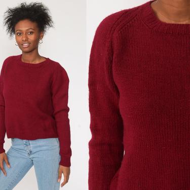 Burgundy Sweater WOOL Knit 80s Slouchy Pullover Raglan Sleeve Jumper Plain Sweater 1980s Vintage Retro Nerd Medium 