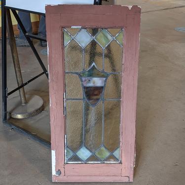 Antique Stained Glass Transom Window with Shield