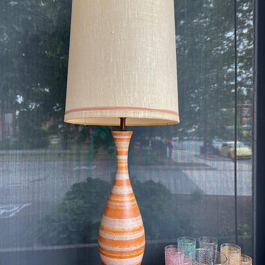Vintage 1960s Orange Striped Pottery Lamp