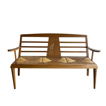 Bench with 3 Seats in Wood & Straw, 1950