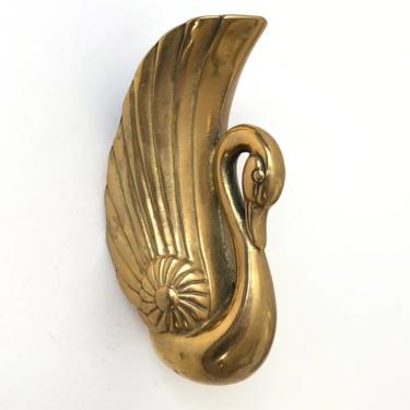 Vintage Brass Swan Wall Vase 