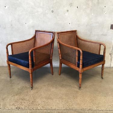 Pair of 1962 W.J. Sloane Faux Bamboo & Cane Occasional Chairs