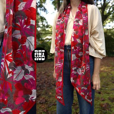 Lovely Vintage 70s 80s Red Floral Oscar de la Renta Long Cotton Boho Scarf 